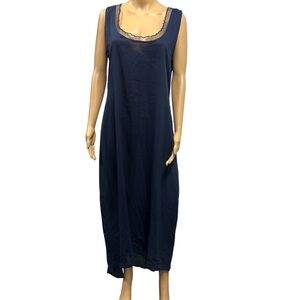 Nataya Navy Sleeveless Embroidered Accent Maxi Slip Dress Imported India Medium